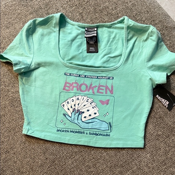 Broken Promises Mint Graphic Crop Top - Picture 1 of 1